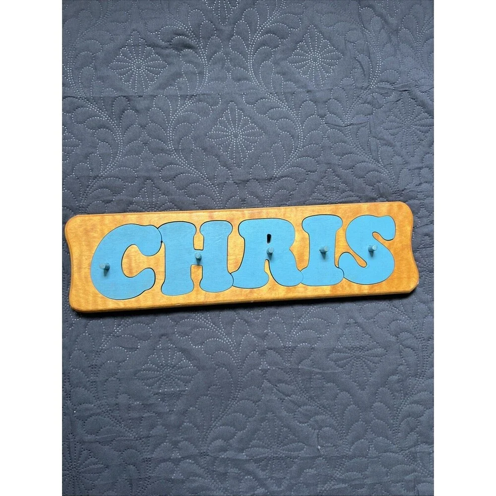 Vintage Personalized Wood Name “CHRIS” Puzzle for Toddler, Birthday Wooden Toys